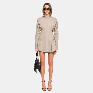 OW Collection Ella Shirt Dress Womens L Tan Brown Revolve Career Ruched‎ Mini
